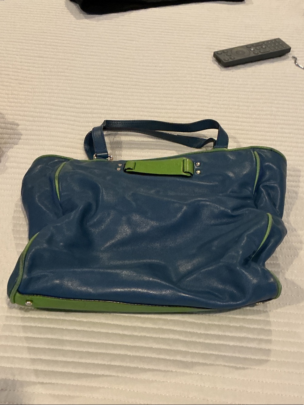 Blue and Green Leather Tote Bag - Men Bags